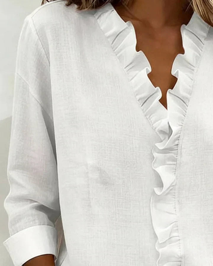 Maeryn - Blusa premium con volant e scollo a V
