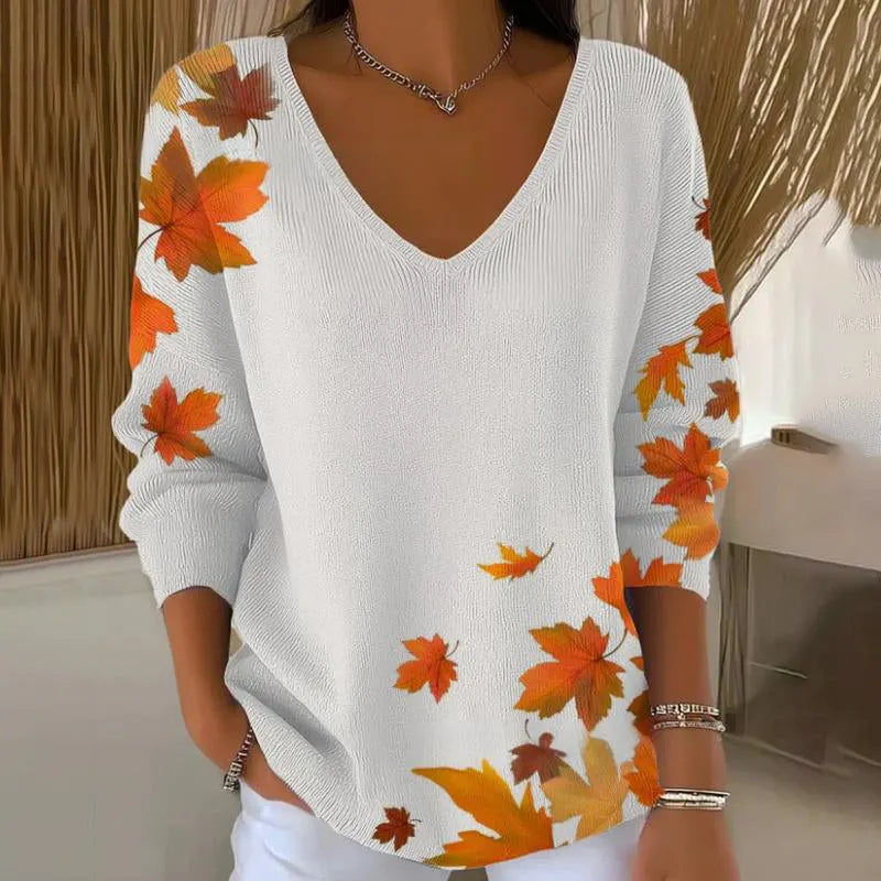 Carivella - Maglione a vestibilità rilassata con motivo foglia d'acero
