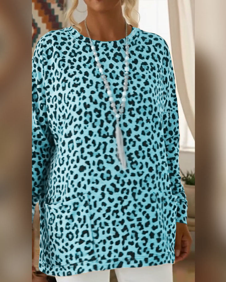 Primelia - Top a maniche lunghe leopardato, morbido al tatto