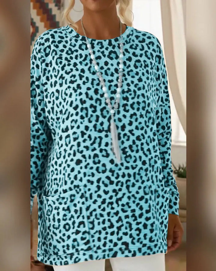 Calivelle - Maglia a maniche lunghe leopardata, al tatto morbida