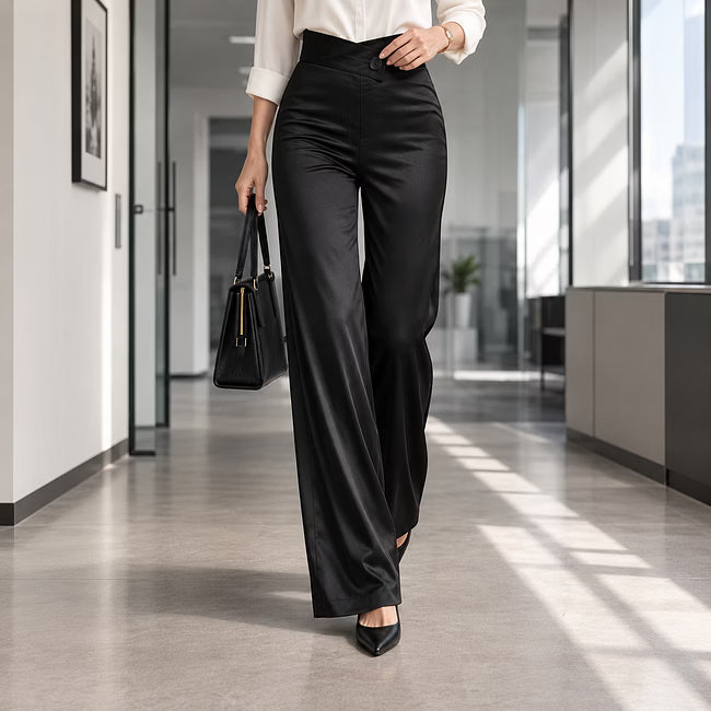 Esmae - Pantaloni a gamba ampia effetto lucido