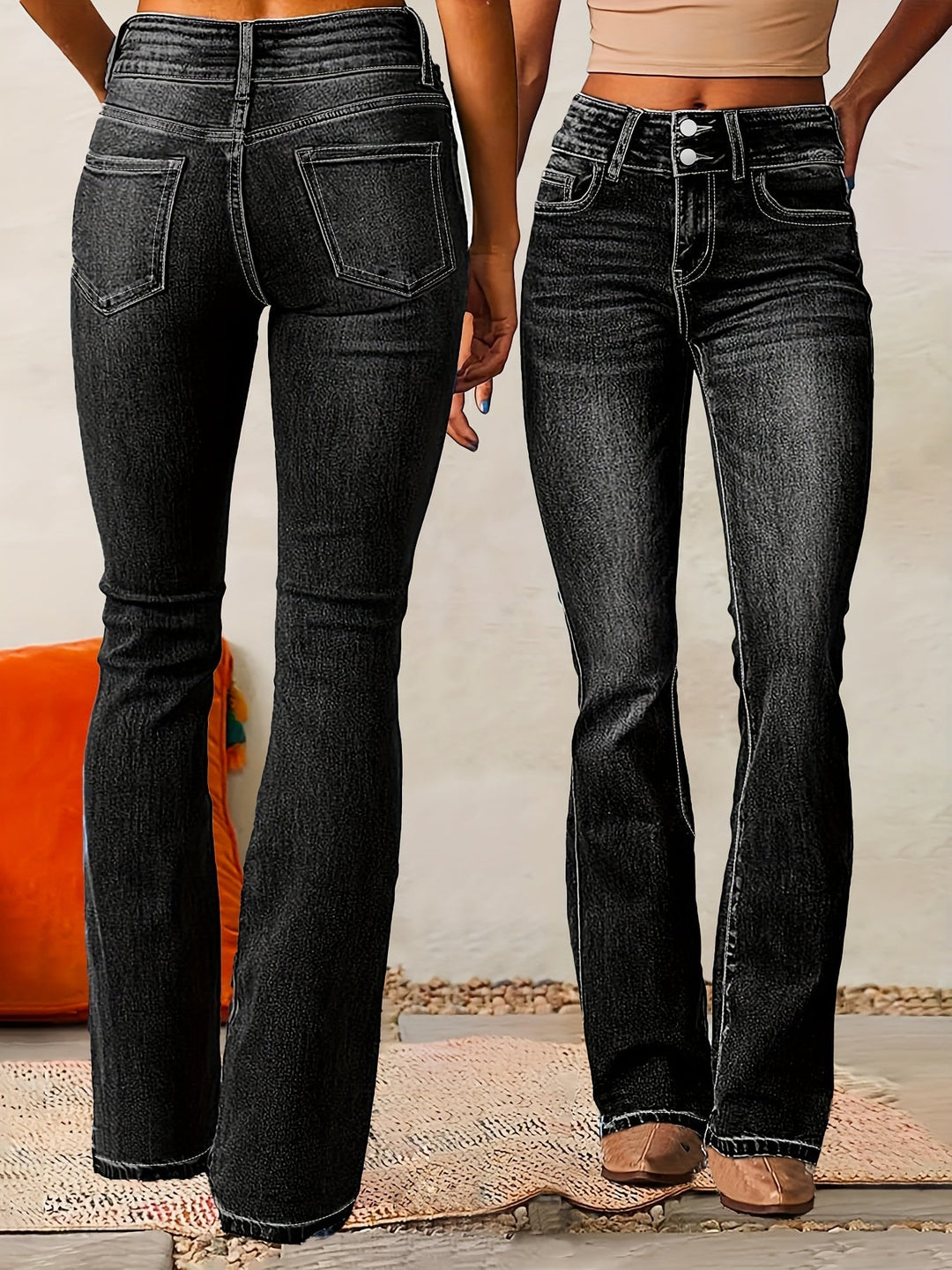 Evarra - Jeans svasati a vita alta con morbido stretch