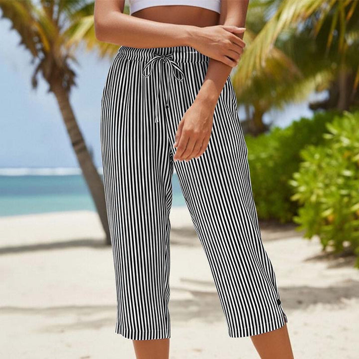 Roselina - Pantaloni capri a righe con coulisse