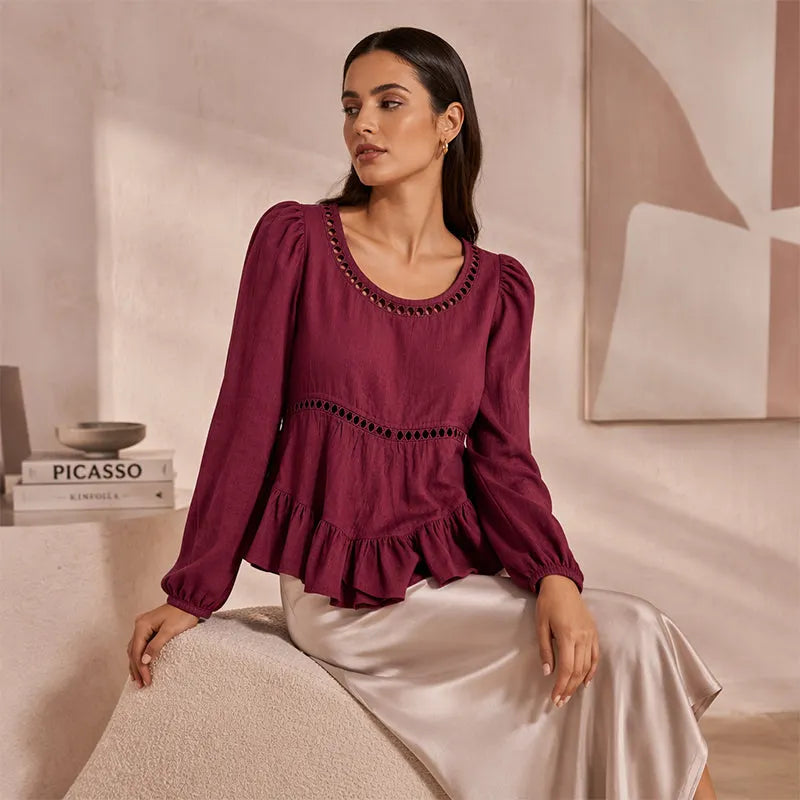 Genevelle - Blusa soft touch con volant