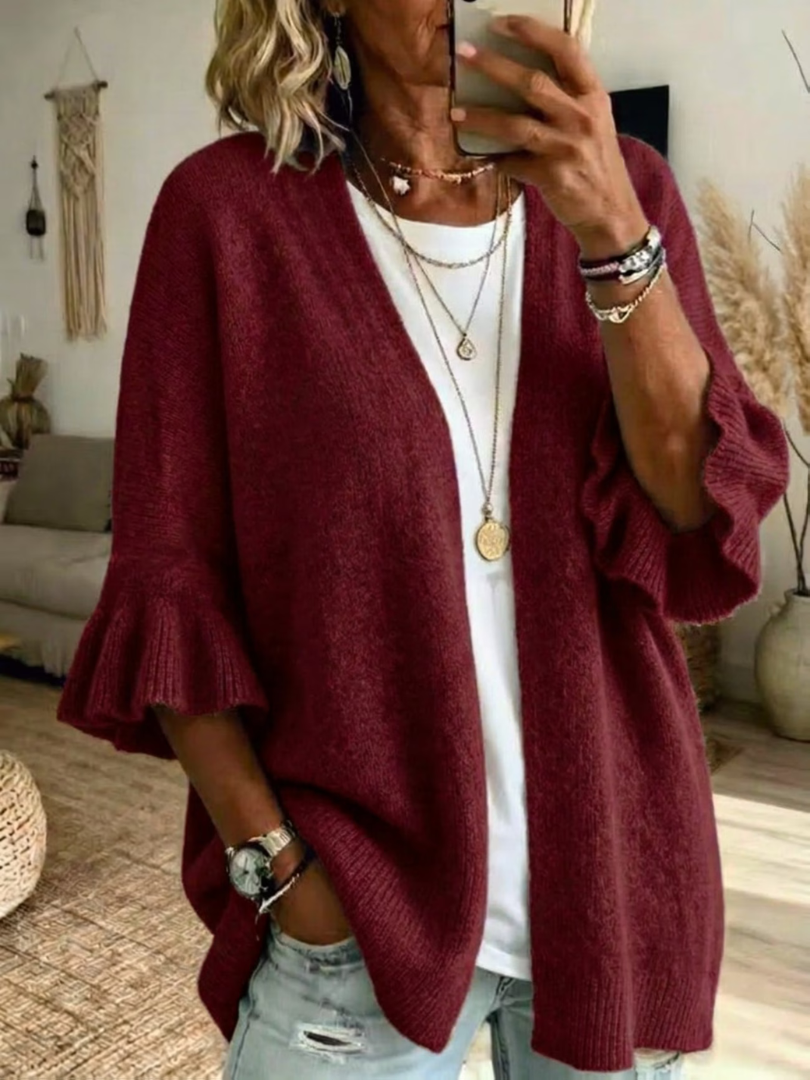 Acelynn - Cardigan con maniche a volant dal tocco morbido