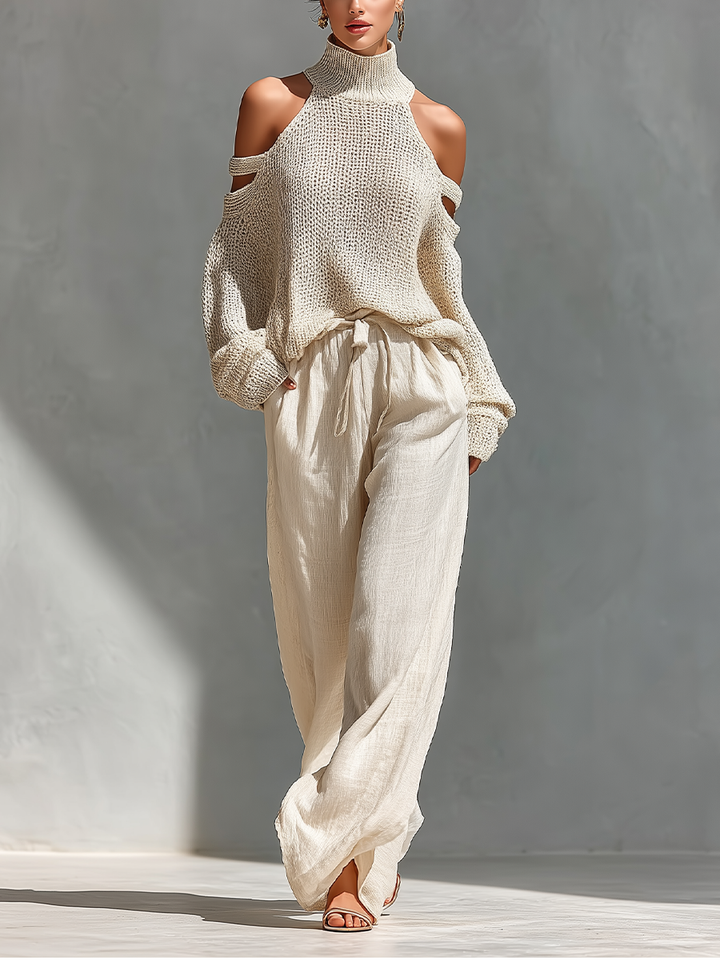 Diorelle - Coordinato in maglia con top e pantaloni a gamba ampia