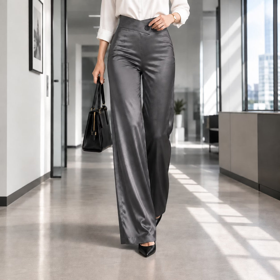Esmae - Pantaloni a gamba ampia effetto lucido