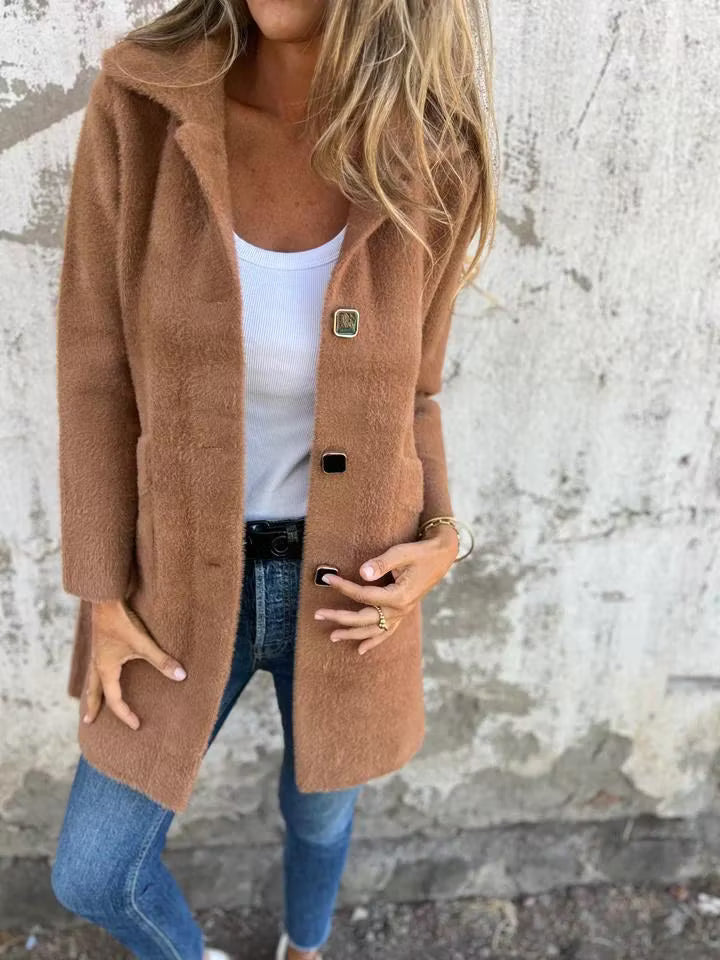 Fia - Cappotto lungo con bottone frontale effetto Soft Touch