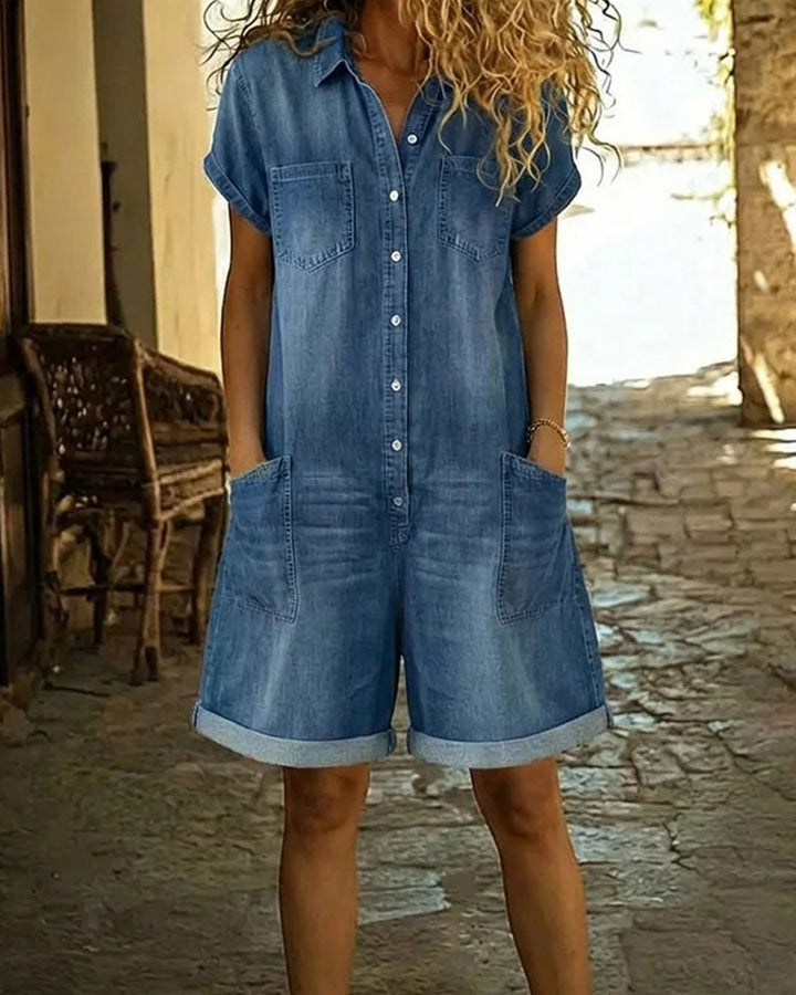 Ysmeria - Pagliaccetto in denim con abbottonatura frontale