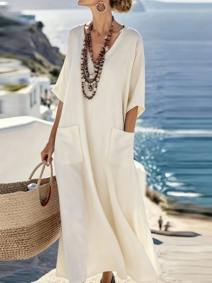 Serenelle - Abito maxi a stampa soft touch con scollo a V
