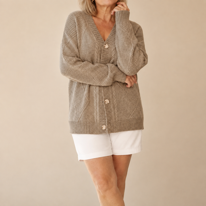 Halcyon - Cardigan in maglia con bottoni, morbido al tatto