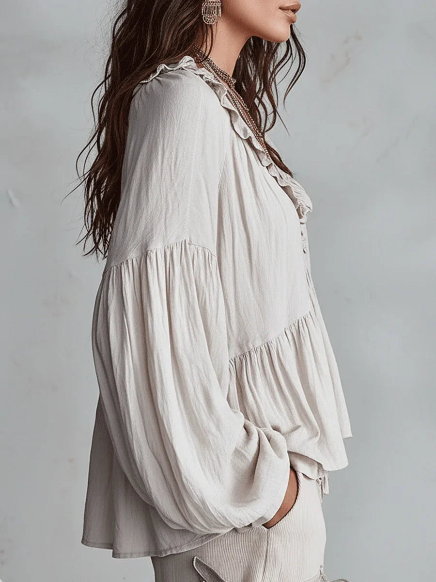Narella - Blusa con scollo a V e rouches