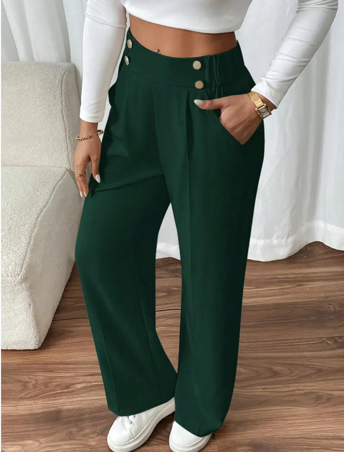 Ashlena - Pantaloni a palazzo a vita alta dalla caduta morbida