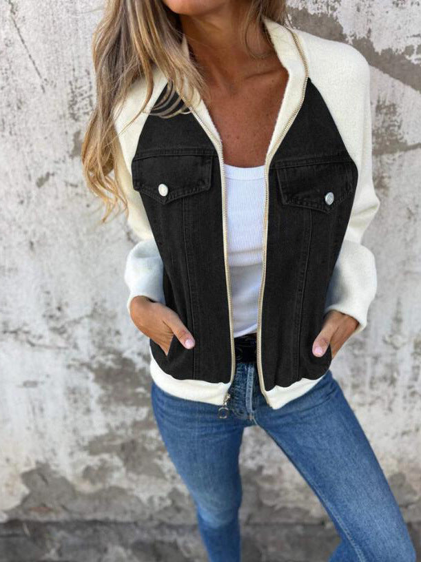 Alinique - Bomber in denim a maglia morbida