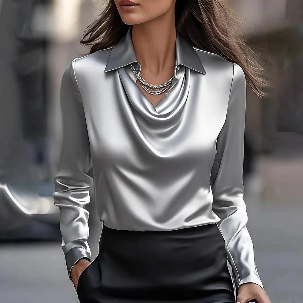 Aelin - Blusa in raso con scollo a cascata