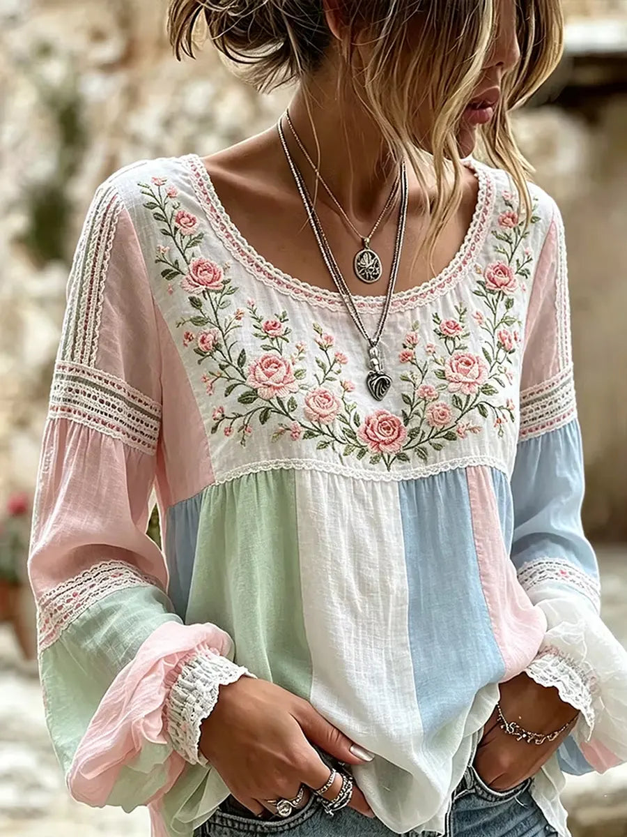 Tressalia - Blusa ricamata in lino