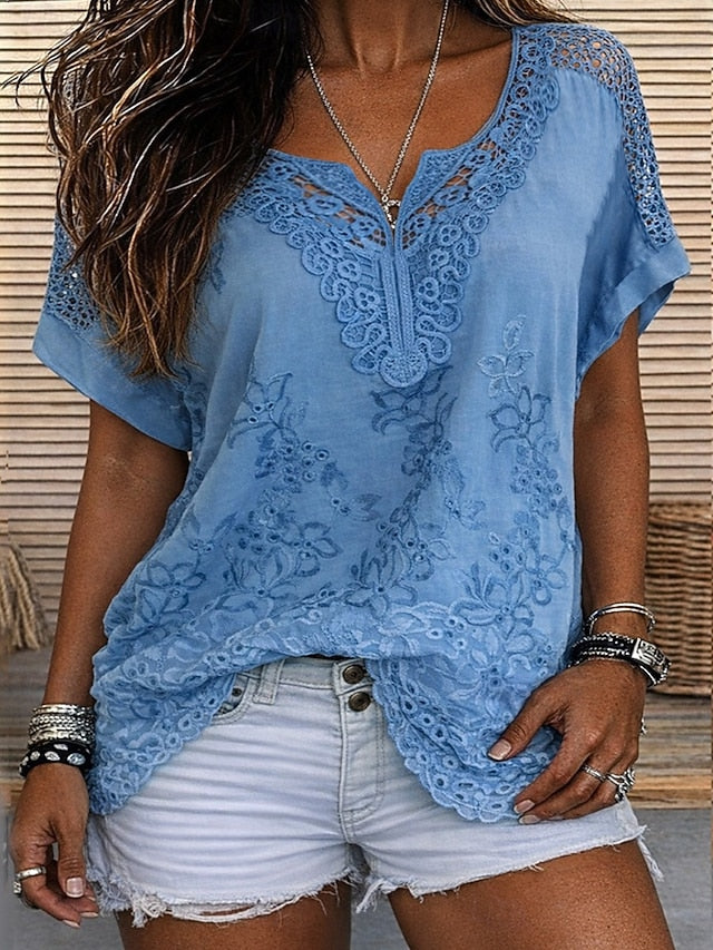 Ember - Blusa in pizzo ricamato con scollo a V