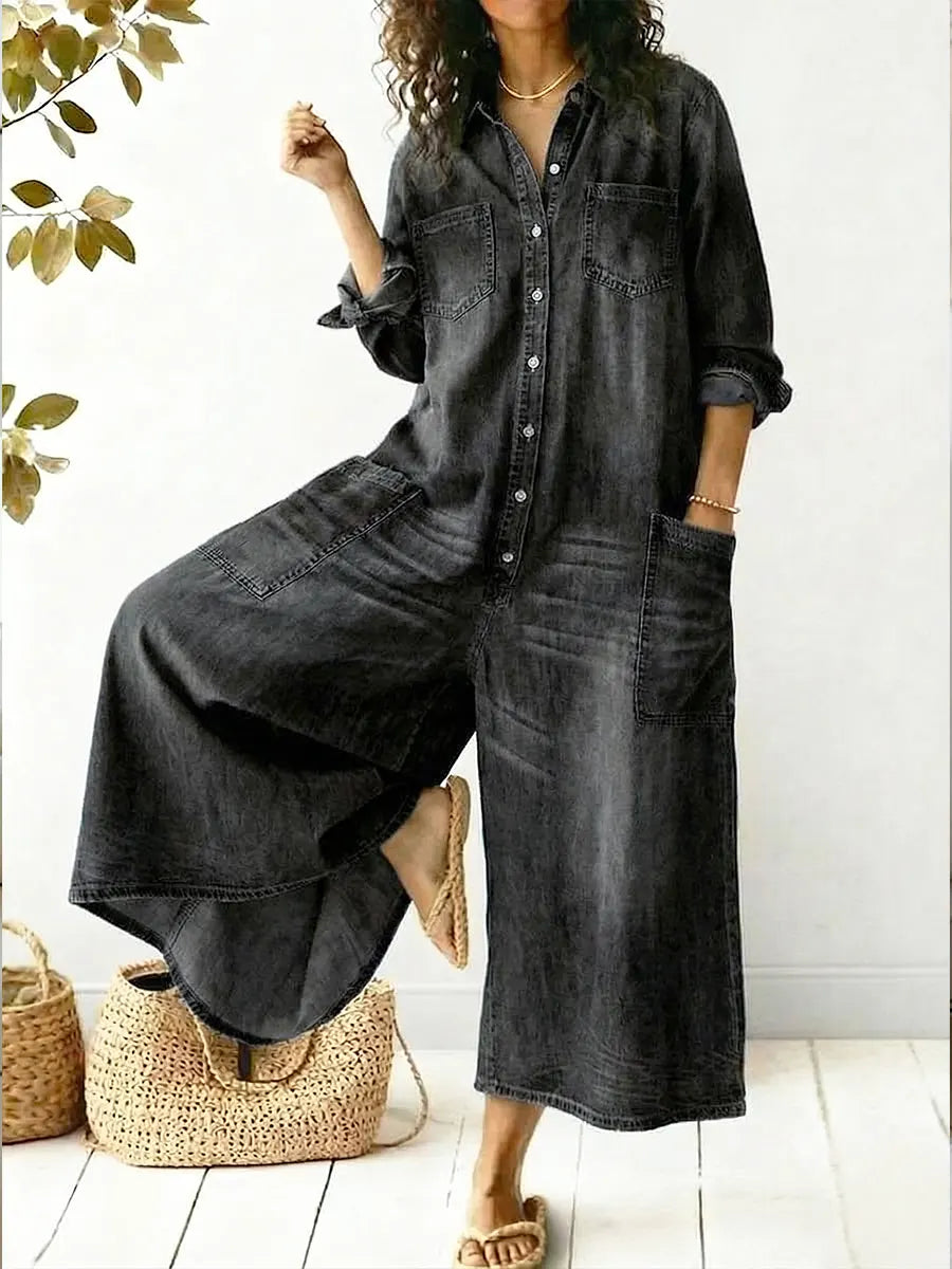 Aminta - Tuta in denim a gamba ampia