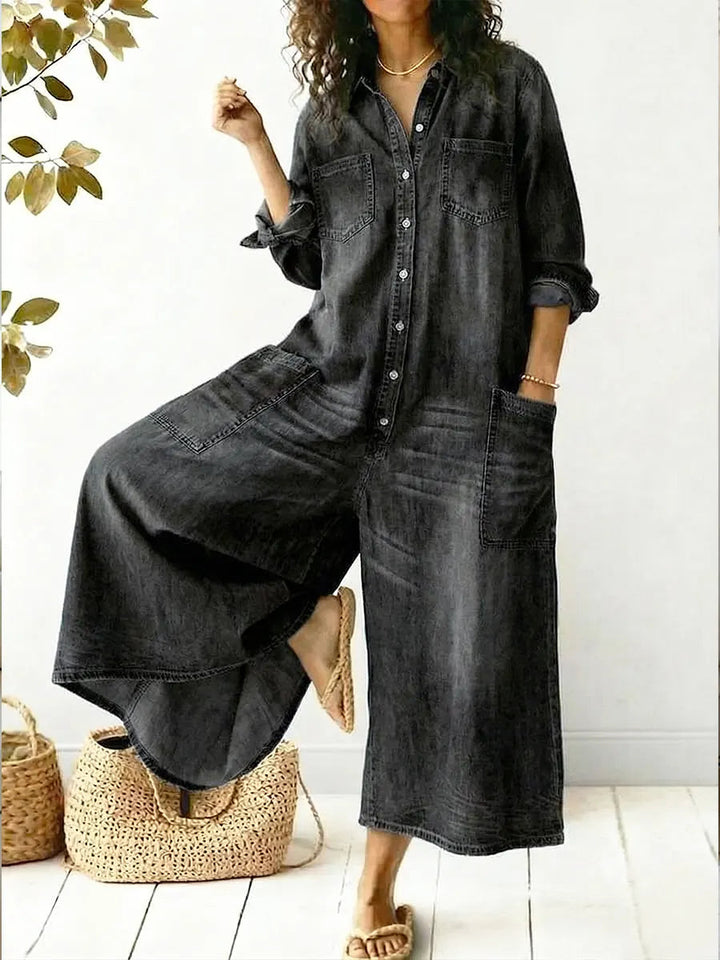 Aminta - Tuta in denim a gamba ampia