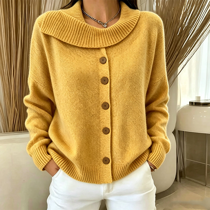 Elowette - Cardigan in maglia con scollo ampio e bottoni