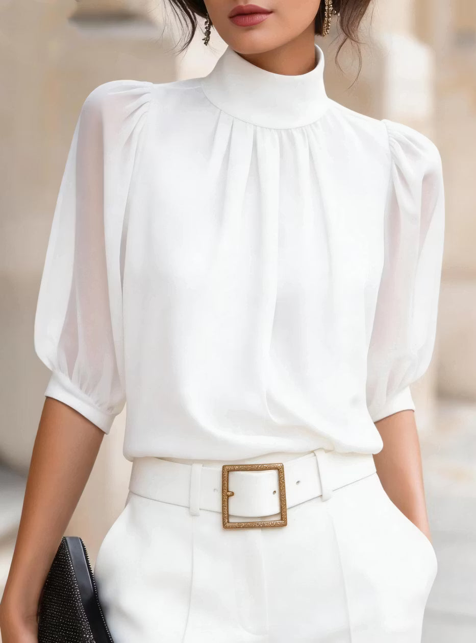 Valessique - Blusa plissé a collo alto