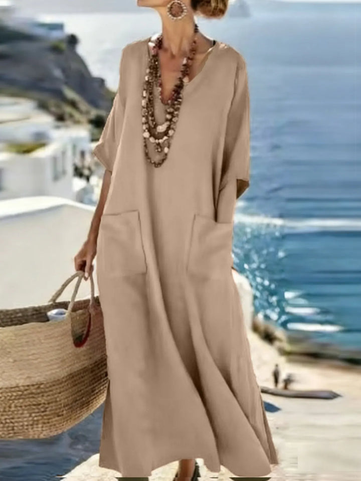 Serenelle - Abito maxi a stampa soft touch con scollo a V
