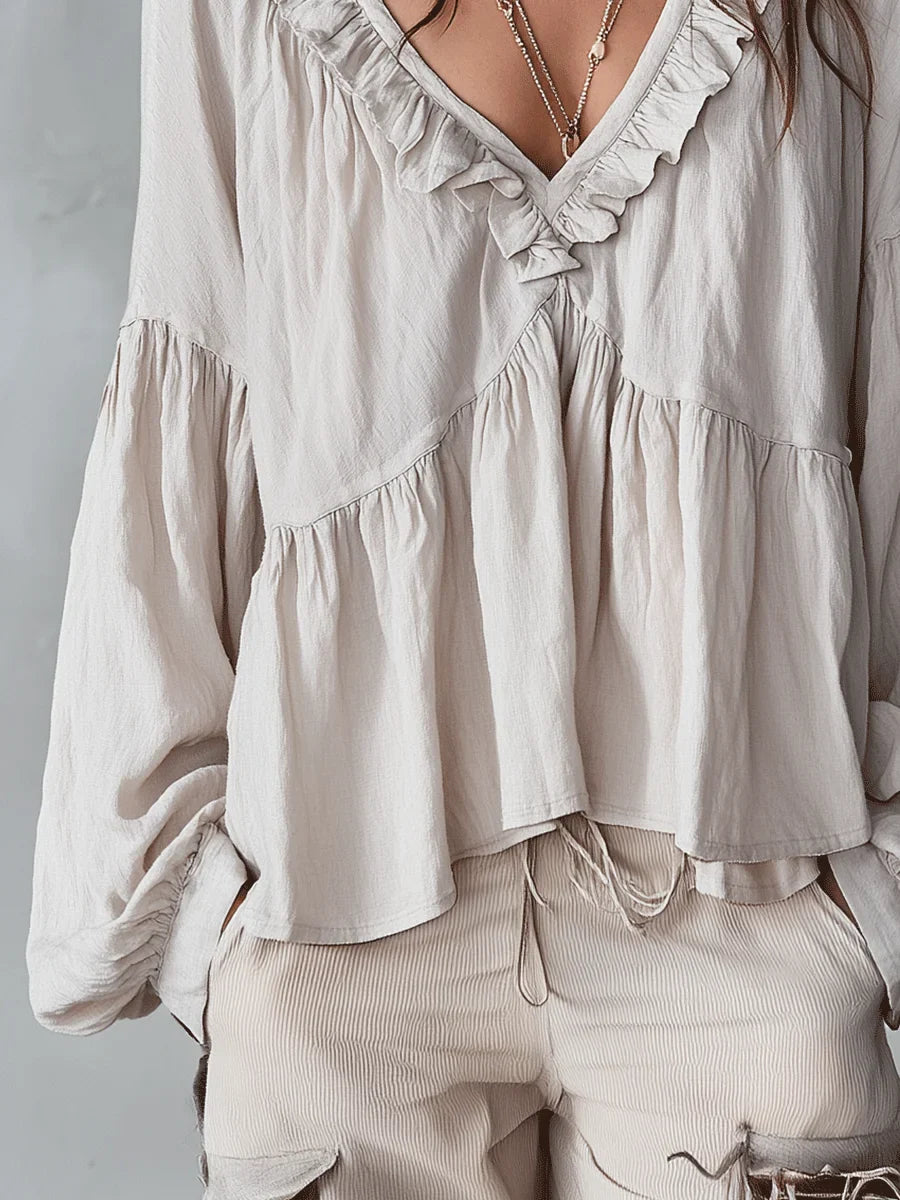 Narella - Blusa con scollo a V e rouches