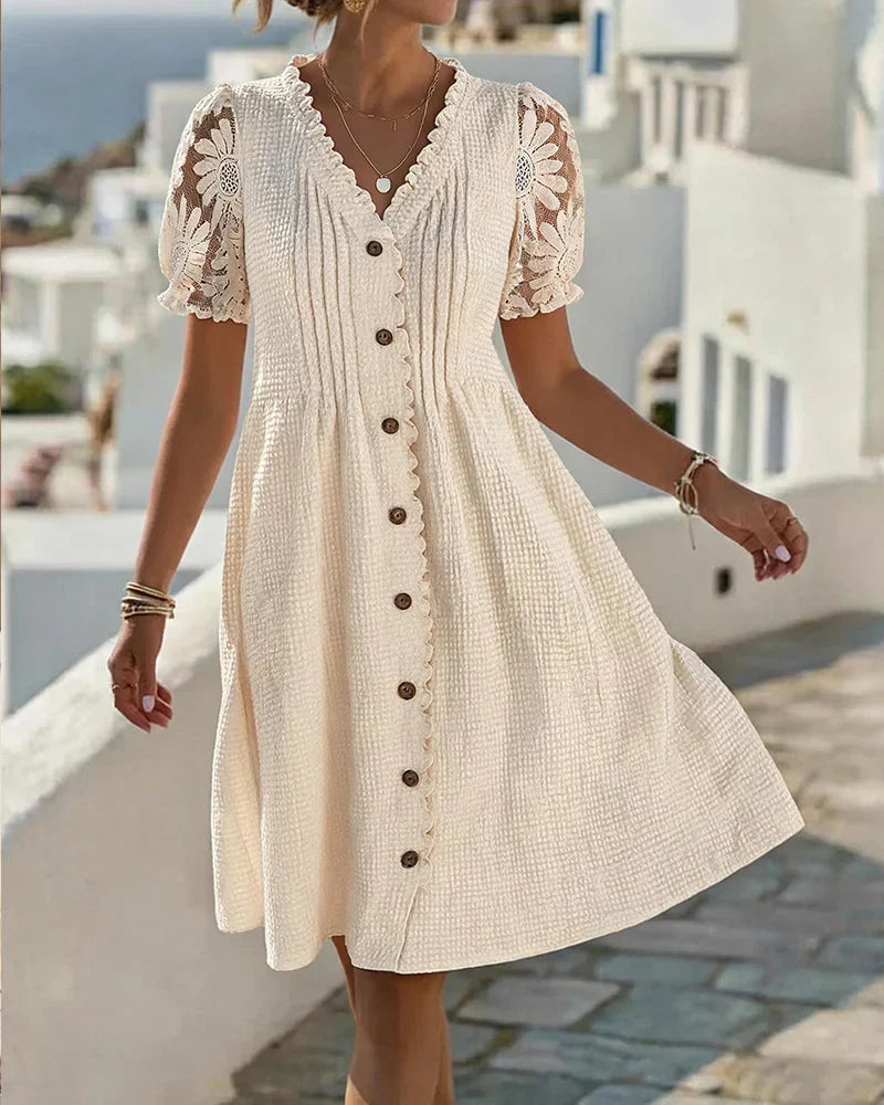 Emmara - Abito patchwork premium con maniche a sbuffo