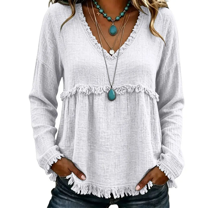 Ariselle - Blusa con frange a V