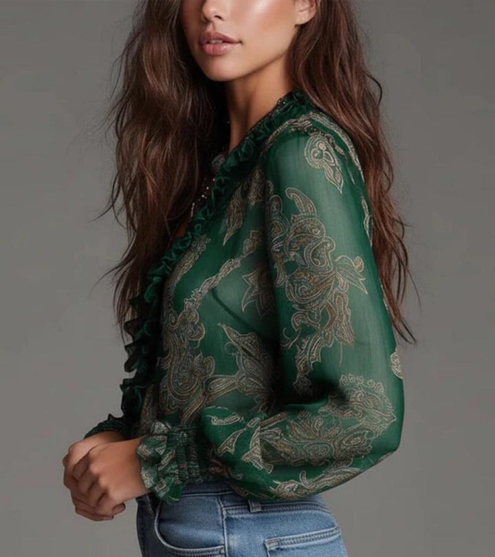 Taviana - Blusa con ruches, zip frontale e mano morbida