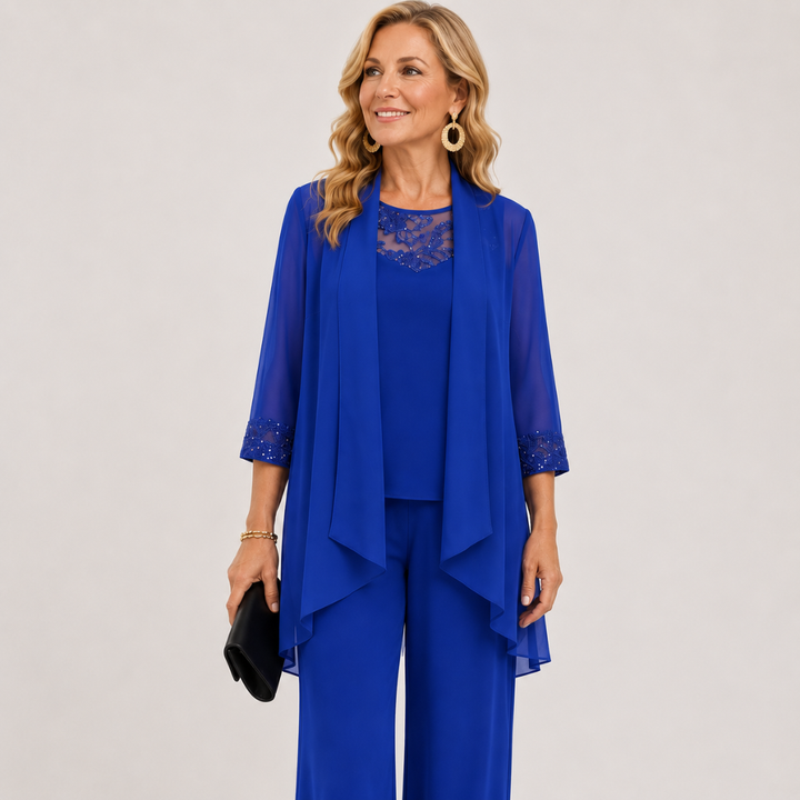 Aeliana - Completo elegante tre pezzi con blazer e pantaloni a gamba larga