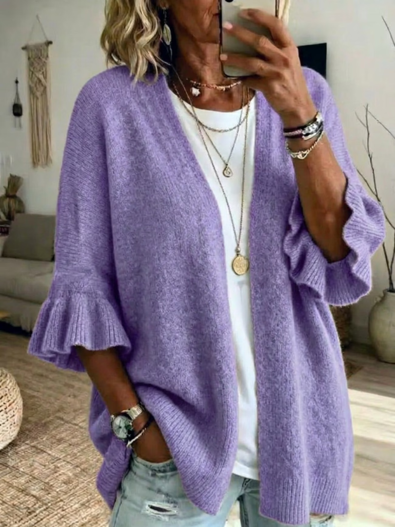 Acelynn - Cardigan con maniche a volant dal tocco morbido