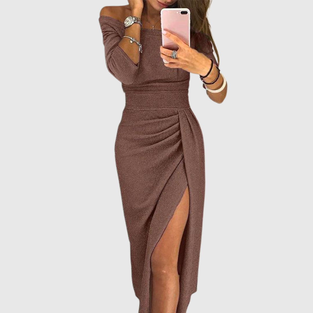 Lylah - Abito lungo con scollo all'americana drappeggiato