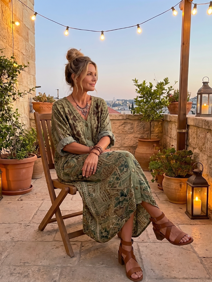 Roselisse - Abito midi leggero con bottoni frontali