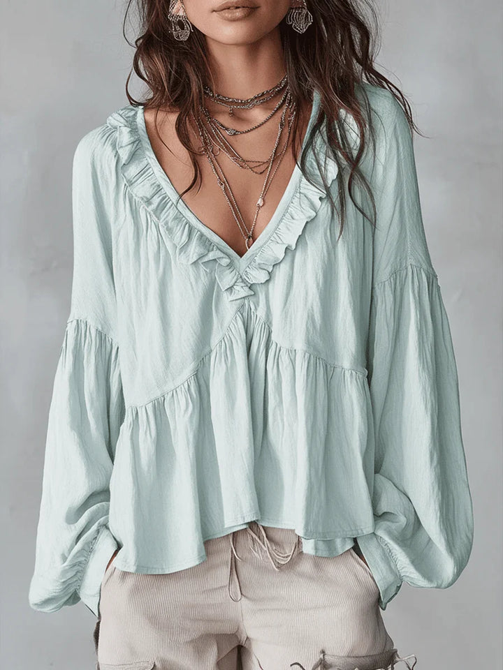 Narella - Blusa con scollo a V e rouches
