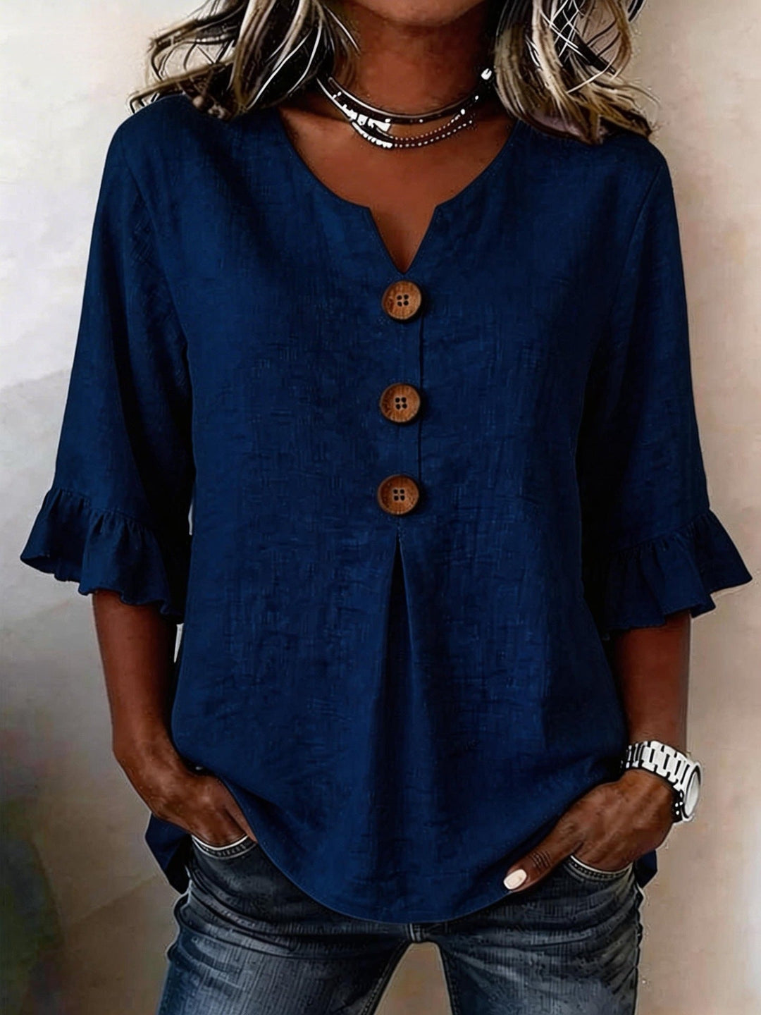 Jessara - Blusa in lino con maniche a volant