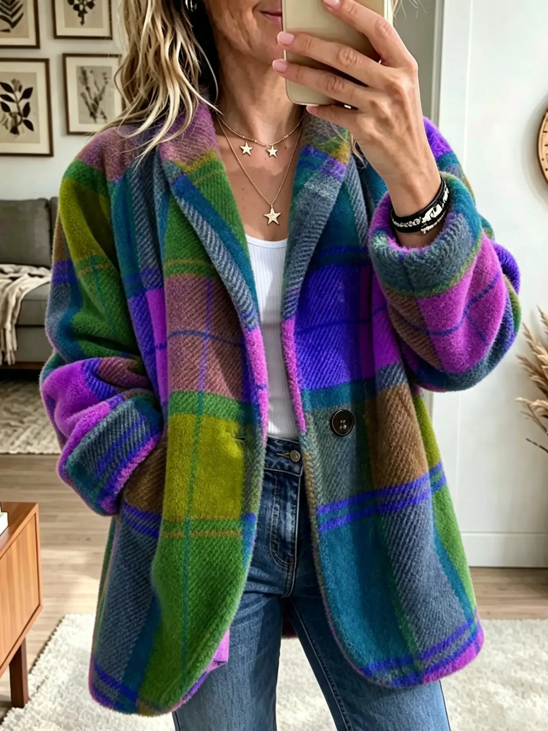 Apollonia - Giacca in pile a quadri oversize