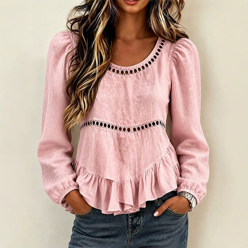 Genevelle - Blusa soft touch con volant