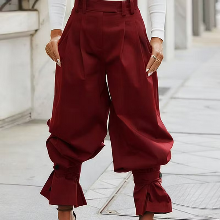Dianella - Pantaloni a vita alta a righe con volant