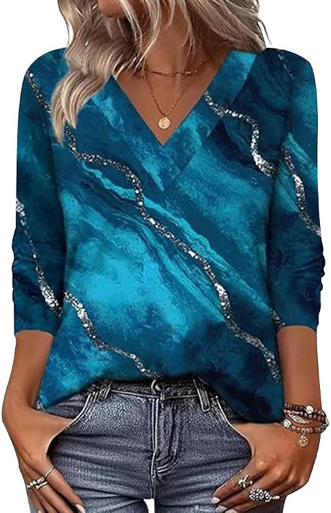 Arianwen - Blusa stampata con scollo a V dalla mano morbida