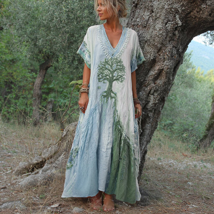 Carivienne - Abito lungo vintage con stampa albero