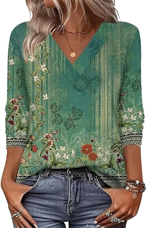 Arianwen - Blusa stampata con scollo a V dalla mano morbida