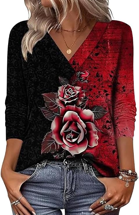 Arianwen - Blusa stampata con scollo a V dalla mano morbida