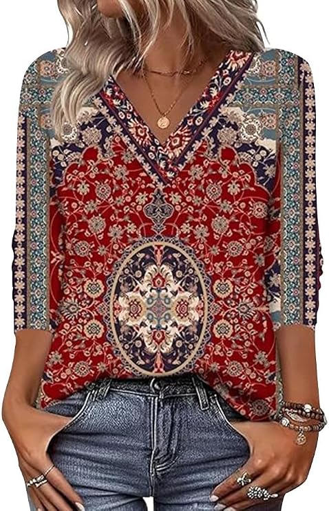 Arianwen - Blusa stampata con scollo a V dalla mano morbida