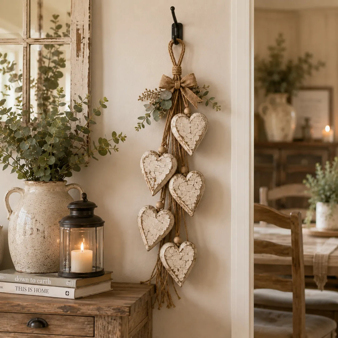 Alinora - Decorazione da parete con frange a cuore effetto invecchiato