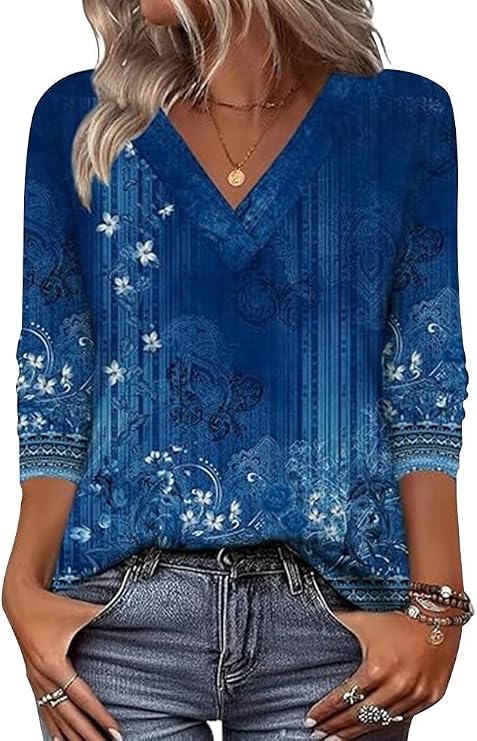 Arianwen - Blusa stampata con scollo a V dalla mano morbida