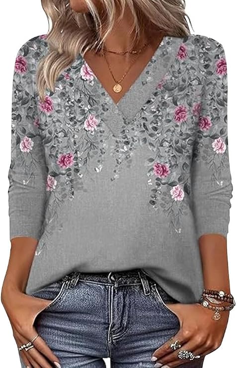 Arianwen - Blusa stampata con scollo a V dalla mano morbida