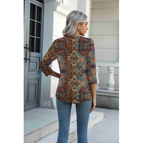 Arianwen - Blusa stampata con scollo a V dalla mano morbida