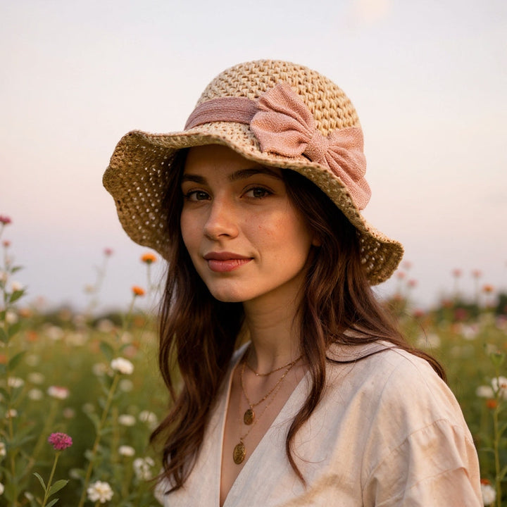 Coralie - Cappello a tesa larga artigianale con fiocco