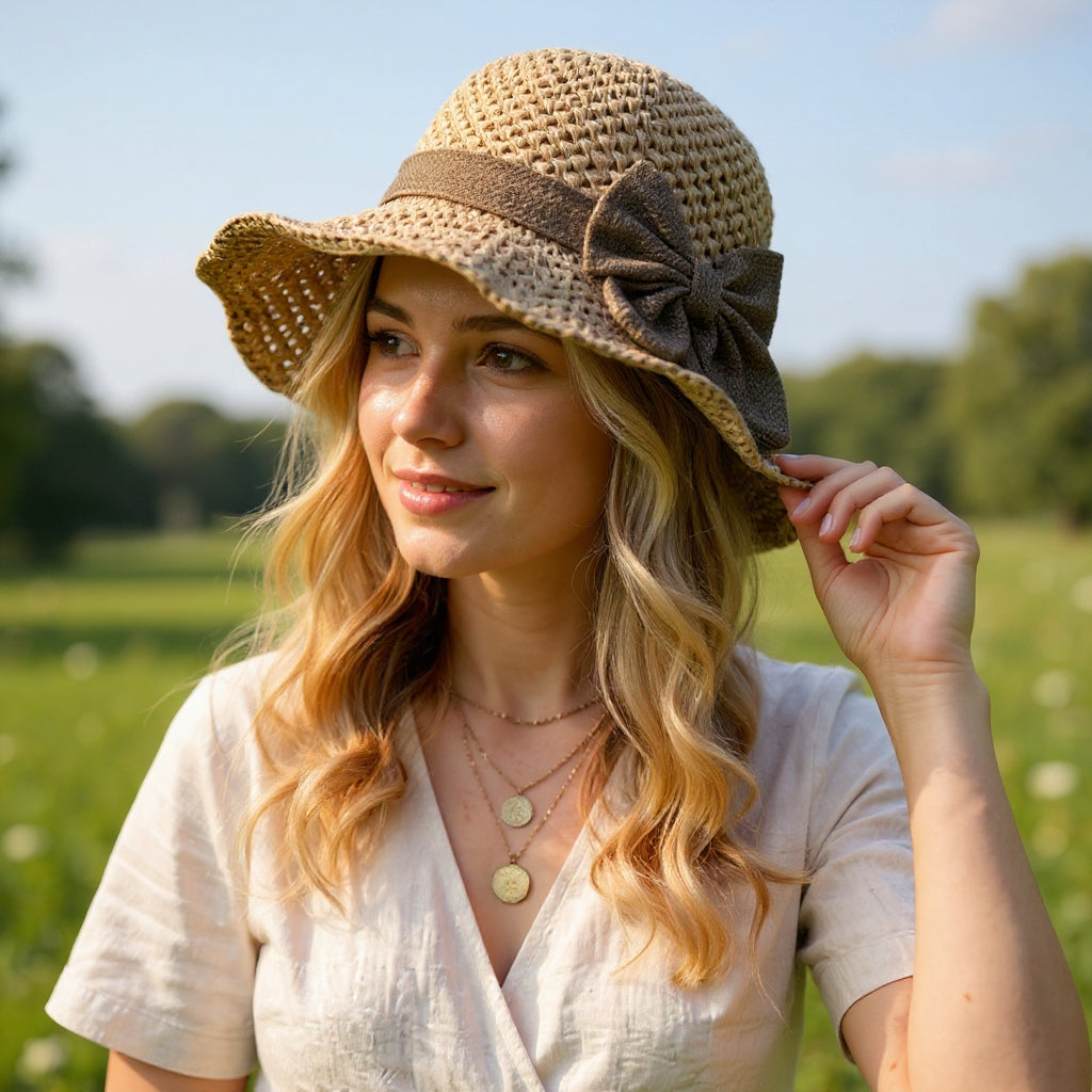 Coralie - Cappello a tesa larga artigianale con fiocco